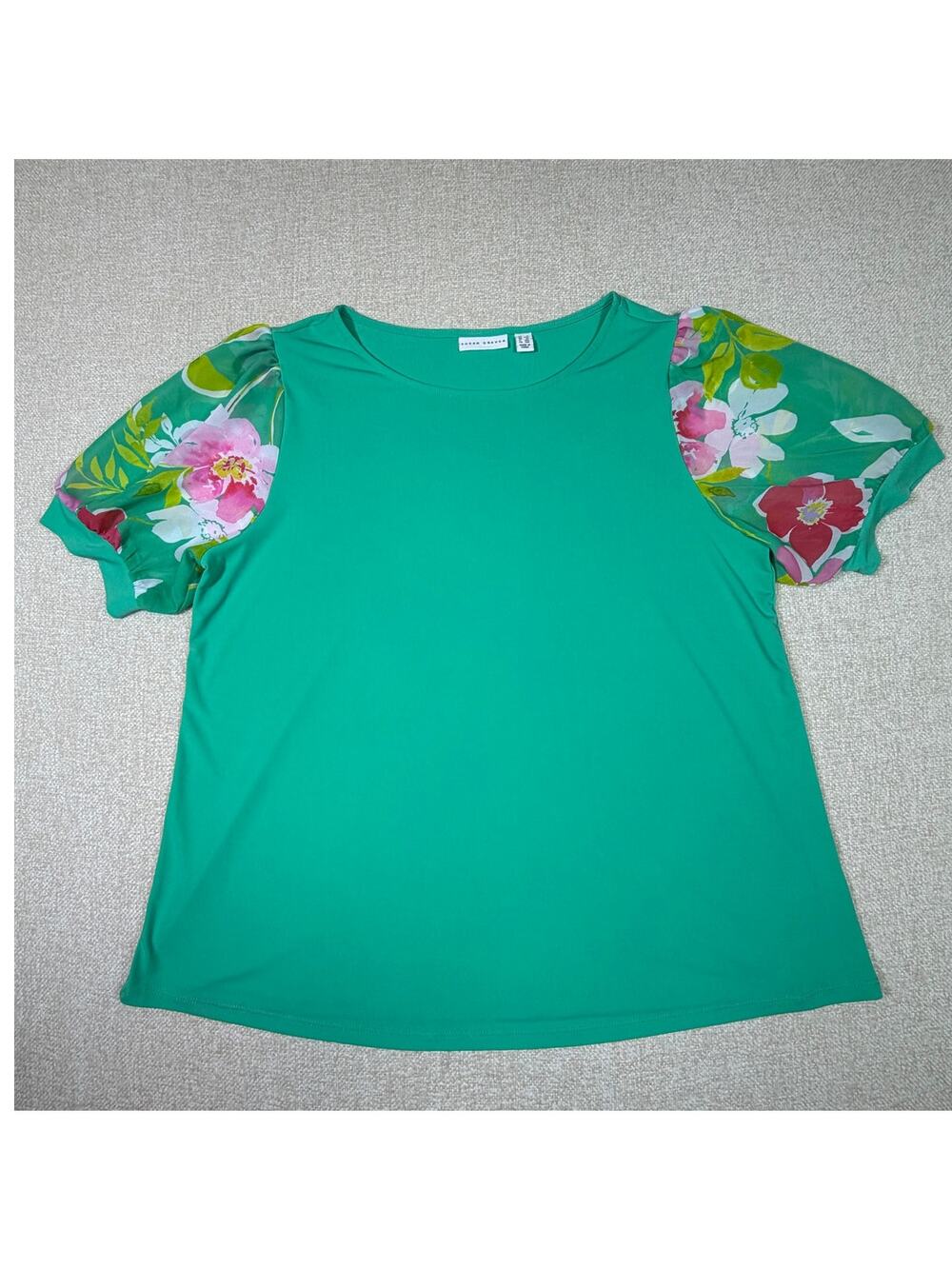 Susan Graver Women 1X Green Liquid Knit Summer Lightweight Vacation Top Shirt